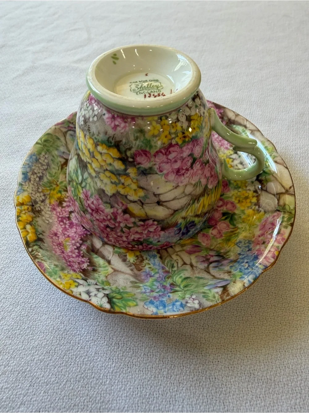 VTG Shelle England Teacup & Saucer Bone China Chintz Rock Garden